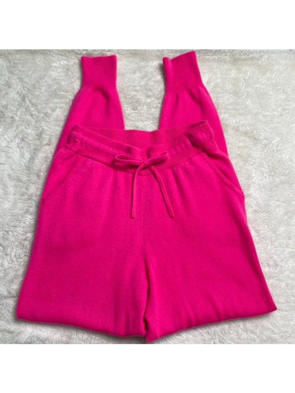 Something Navy Cashmere Joggers Medium M Fuchsia Pink Knit Lounge Pants Drawstri